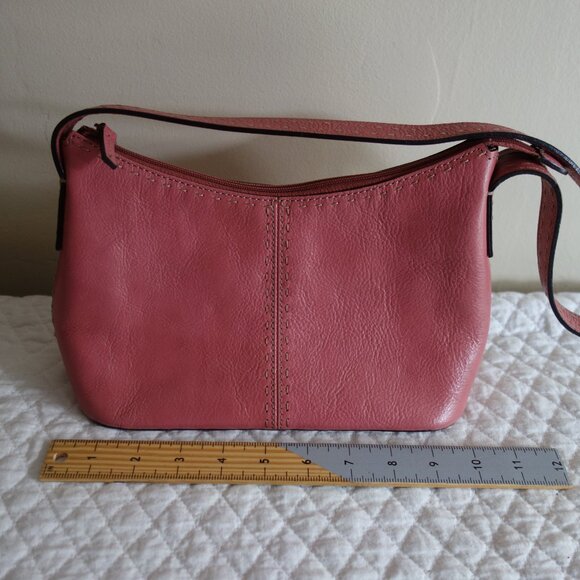 FOSSIL Mauve / Dusty Rose Leather Zip Closure Shoulder Bag Purse - Picture 1 of 9